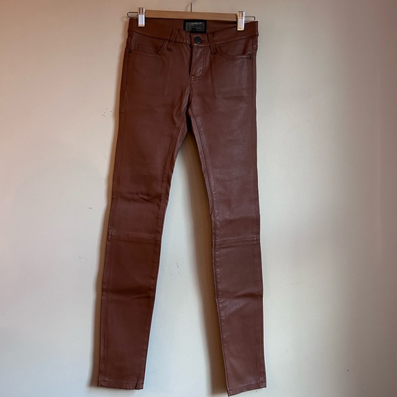 Current/Elliott Camel Brown Ankle Skinny Leather pants size 24 - Picture 7 of 14